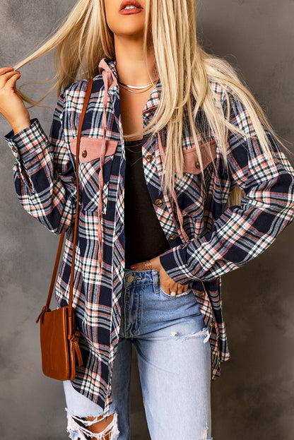 Harvest Moon Plaid Drawstring Hooded Jacket with Pockets