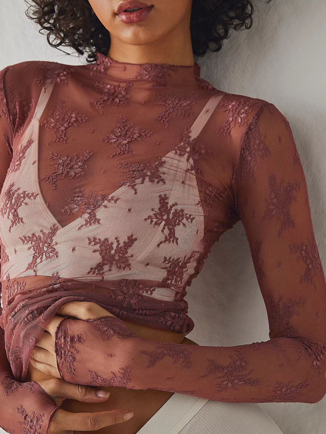 Liaisons in Lace Mock Neck Long Sleeve Layering Top