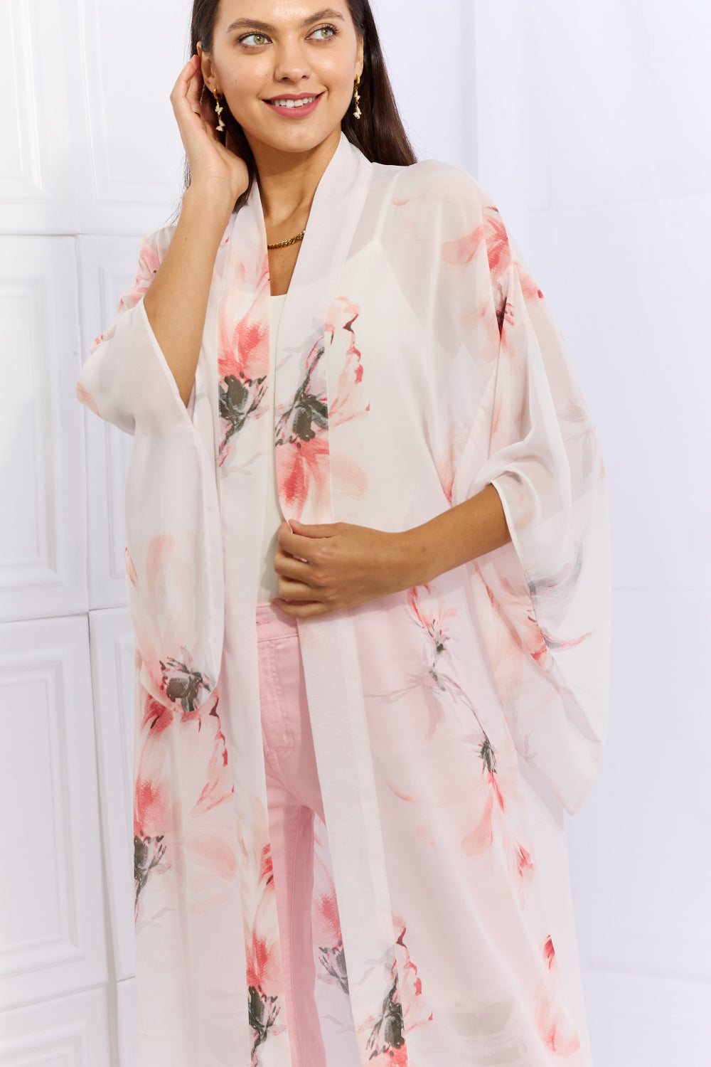 Ethereal Elegance Floral Chiffon Kimono Cardigan