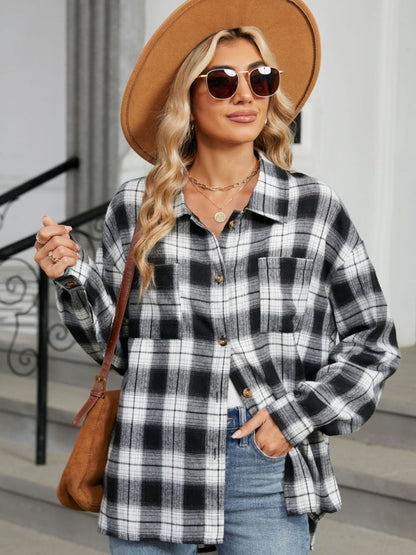 Twilight Tartan Plaid Saddle Shoulder Long Sleeve Shirt