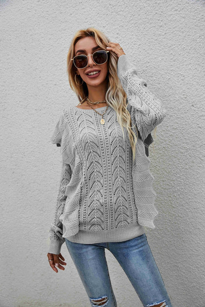 Dreamland Lacey Round Neck Ruffled Sweater