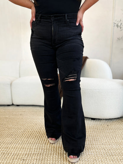 Inkwell Black High Waist Distressed Flare Jeans