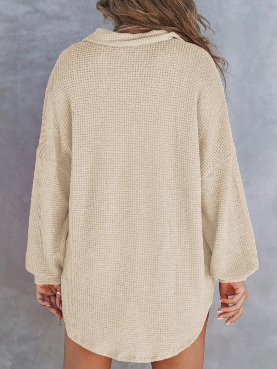 Cozy Cascade Waffle-Knit Dropped Shoulder Long Sleeve Sweatshirt