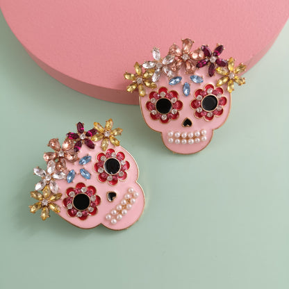 'Phantom Fiesta' Skull Rhinestone Earrings