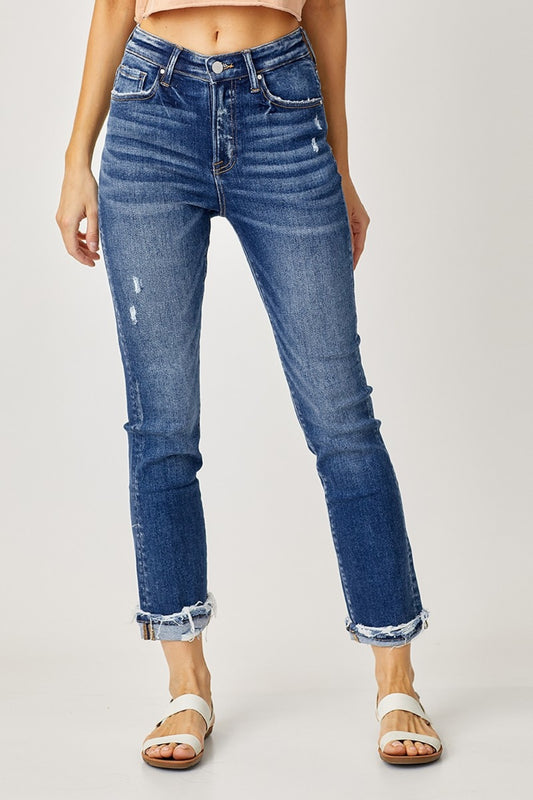 Soulknit High-Rise Frayed Cuff Straight Leg Jeans