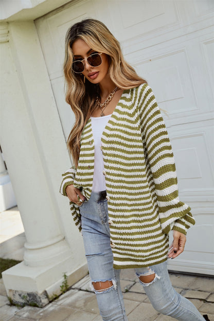 Library Lament Striped Button Up Long Sleeve Cardigan