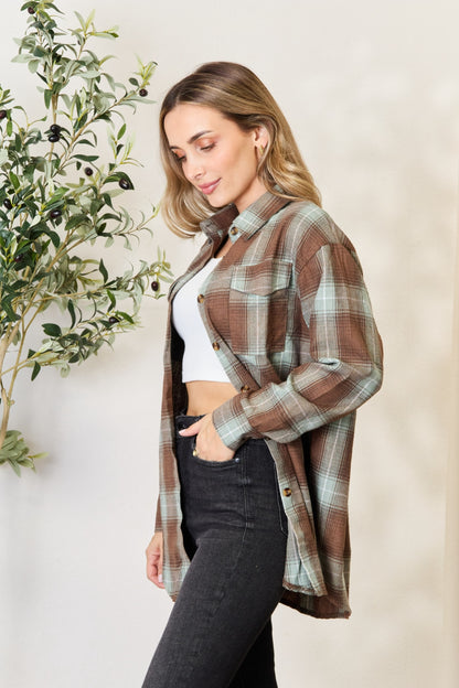 Whispering Forest Plaid Dropped Shoulder Shirt