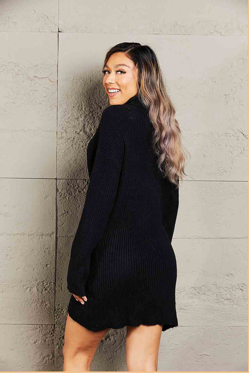 Amorette Rib-Knit Turtleneck Sweater Dress