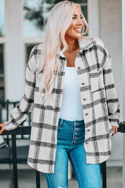 Bramblewood Plaid Curved Hem Longline Shirt Jacket