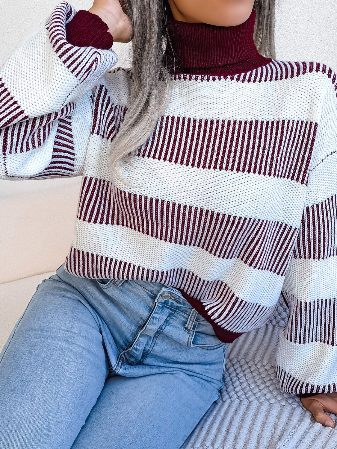 Fabled Isadora Striped Turtleneck Long Sleeve Sweater