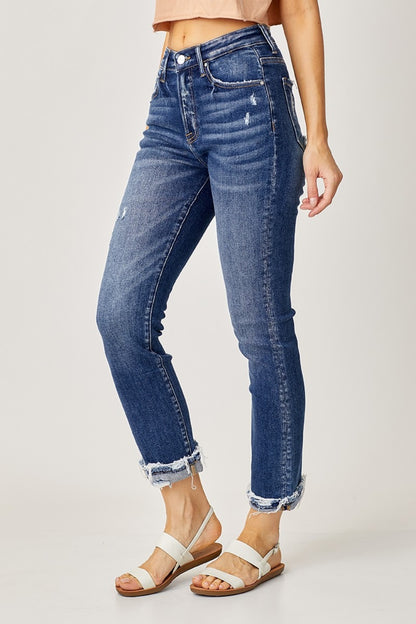 Soulknit High-Rise Frayed Cuff Straight Leg Jeans