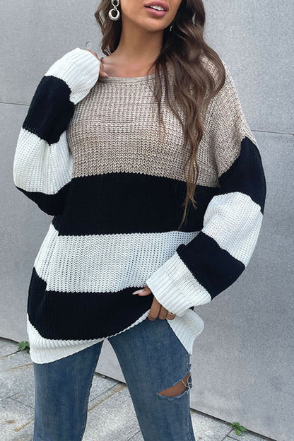 Sabrina Color Block Striped Extra Long Sleeve Sweater