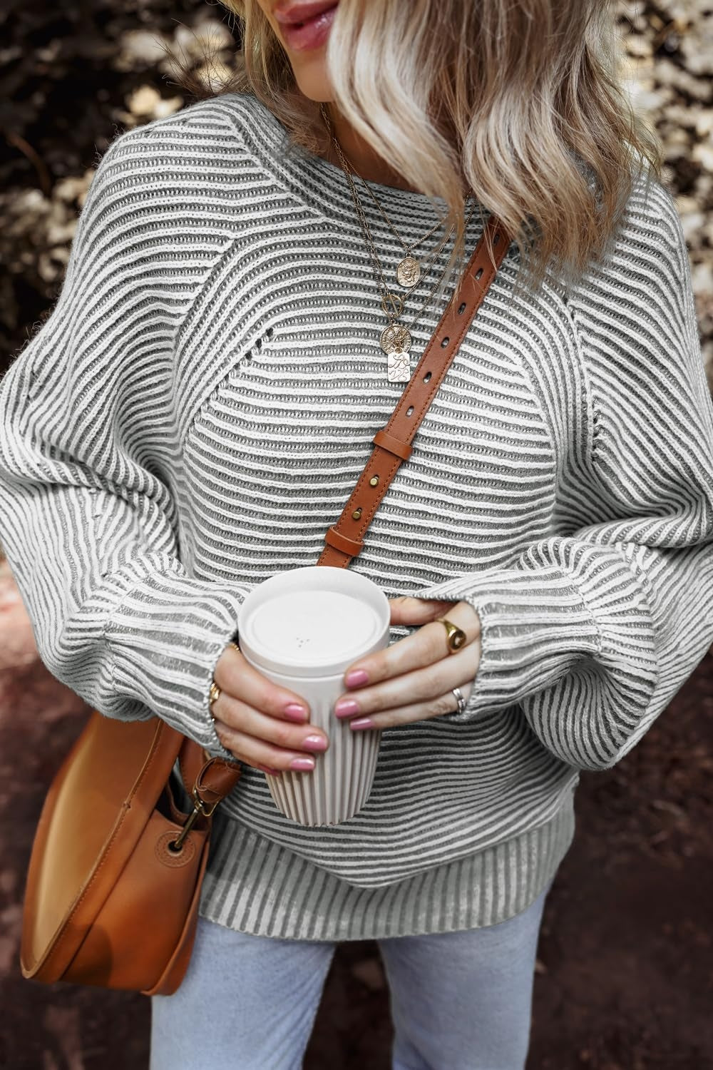 Travelers Tale Textured Striped Round Neck Long Sleeve Top