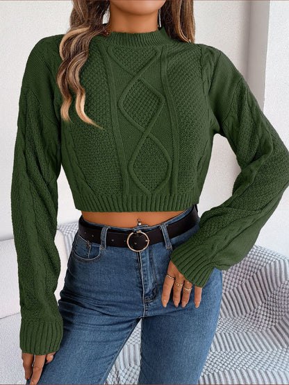 Lovely Nightshade Cable-Knit Round Neck Cropped Sweater