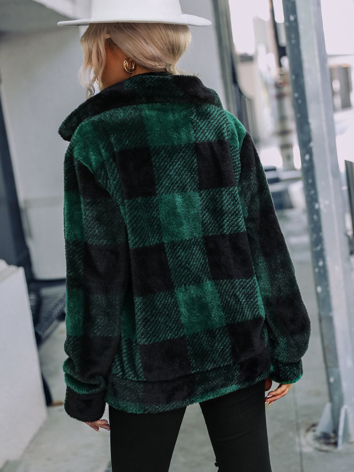 Frosted Glade Plaid Zip-Up Collared Jacket