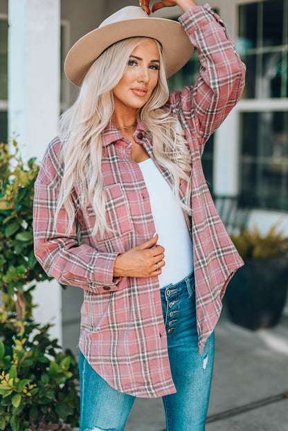 Bramblewood Plaid Curved Hem Longline Shirt Jacket