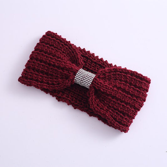 WINTER RHINESTONE BOW KNITTED HEAD BAND