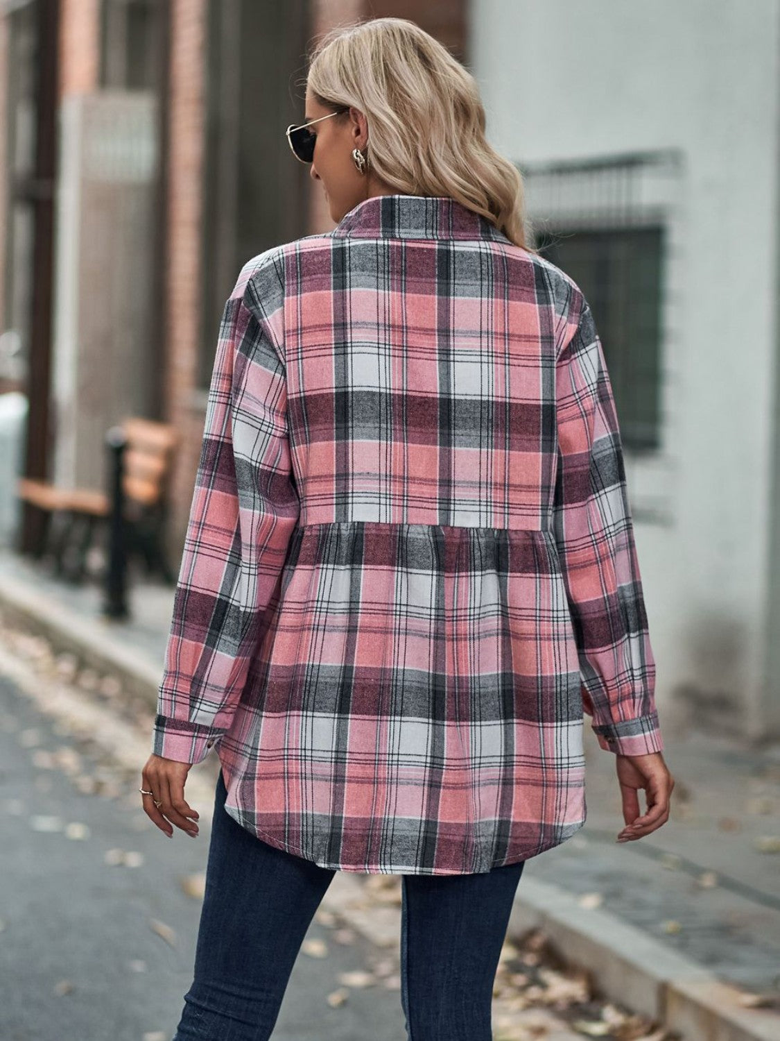 Timeless Textures Plaid Button Up Dropped Shoulder Shirt