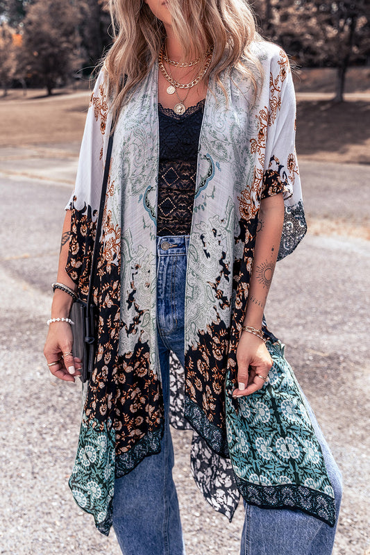 blue and black bohemian kimono coverup cardigan