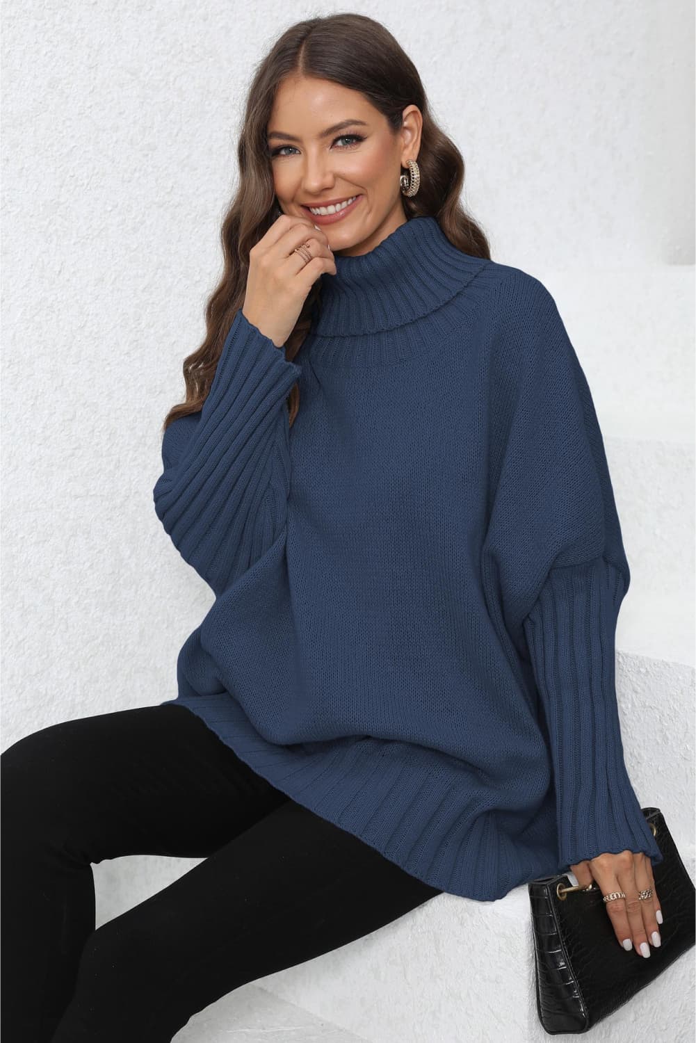 Quinn's Turtle Neck Long Sleeve Ribbed Sweater