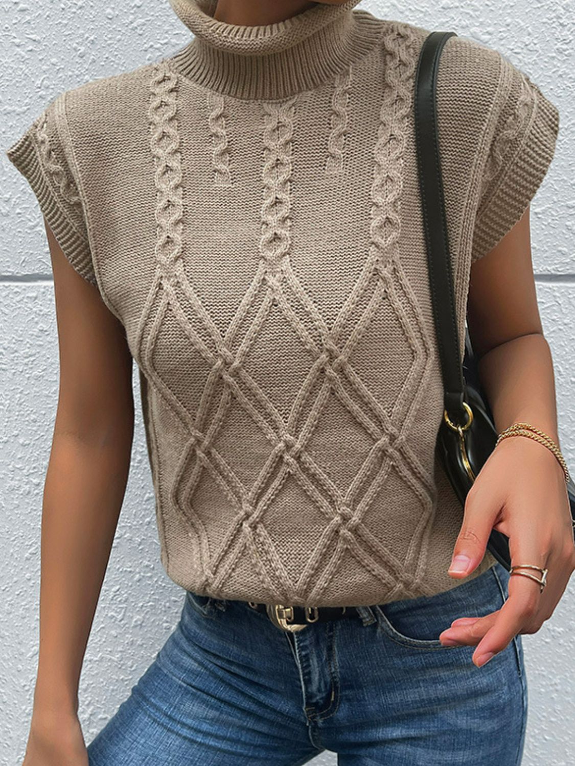 Unchain Me Mixed Cable Knit Turtleneck Sweater Vest