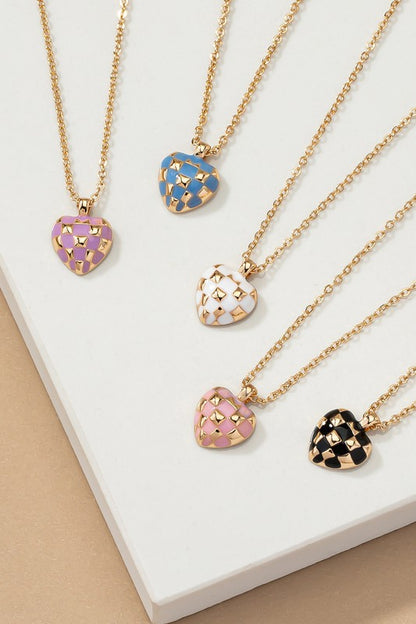 Checkered Heart Pendant Necklace