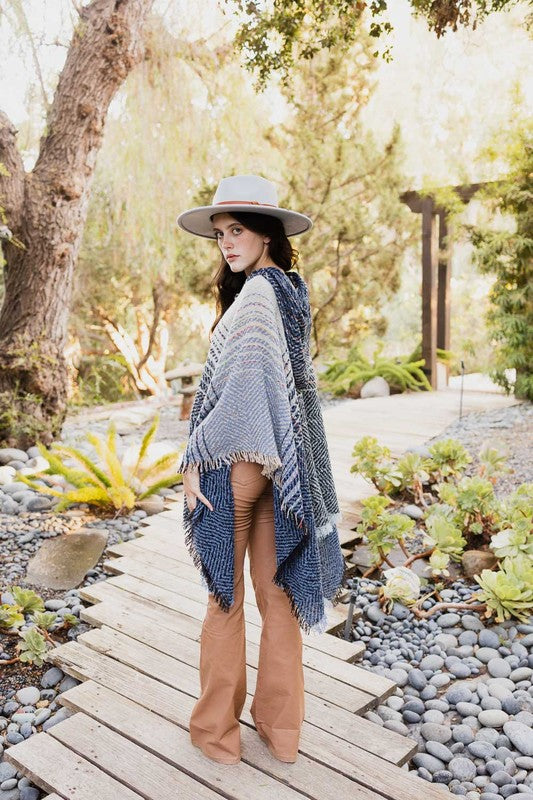 blue mexico Hooded poncho