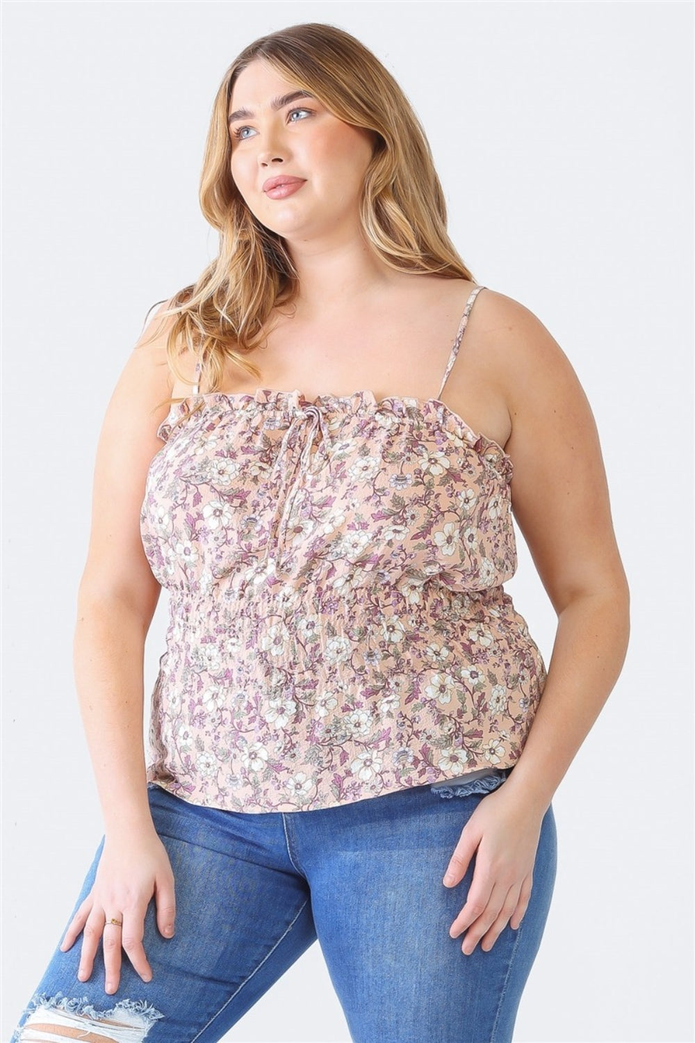 Camille Plus Size Frill Floral Square Neck Cami