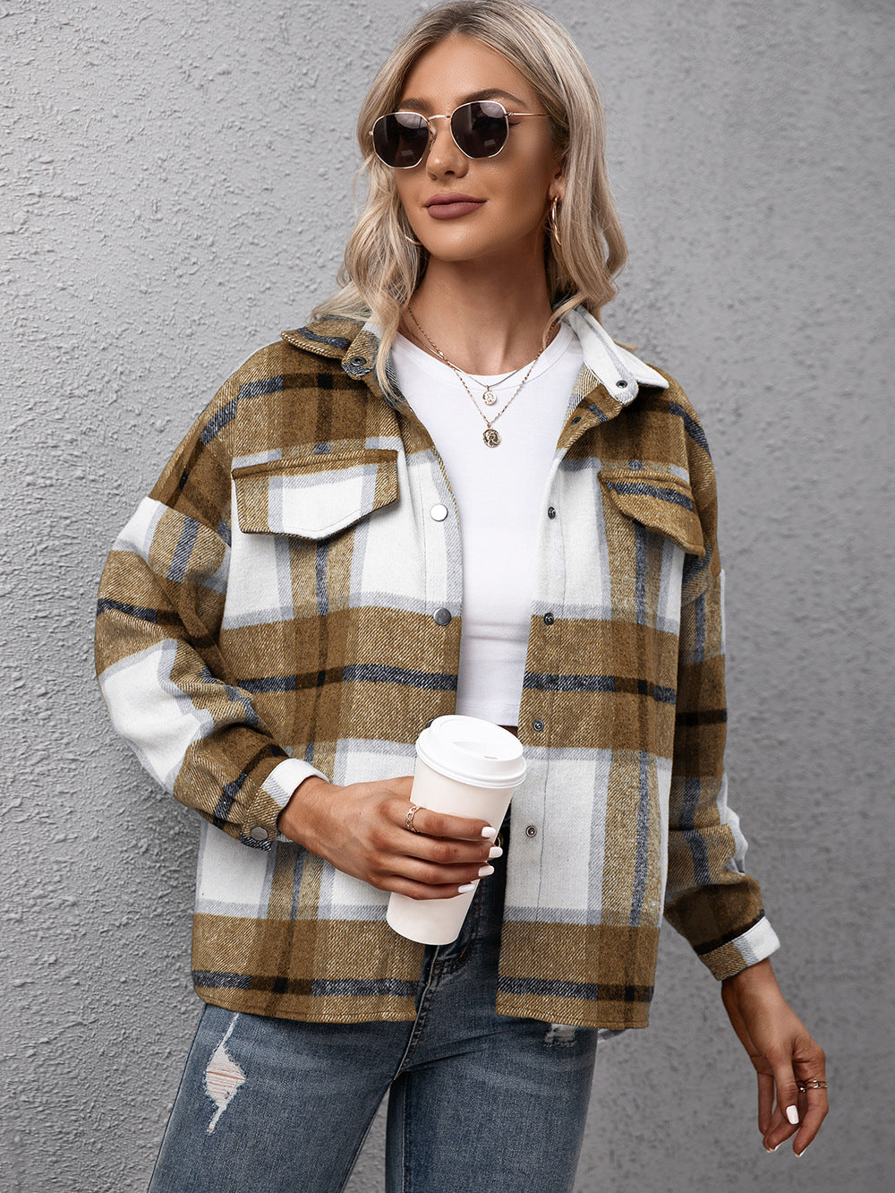 Mystical Meadow Plaid Long Sleeve Shirt Jacket