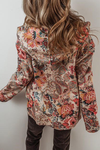 Gallery Opening Vintage Paisley Floral Printed Sherpa Lined Hooded Jacket