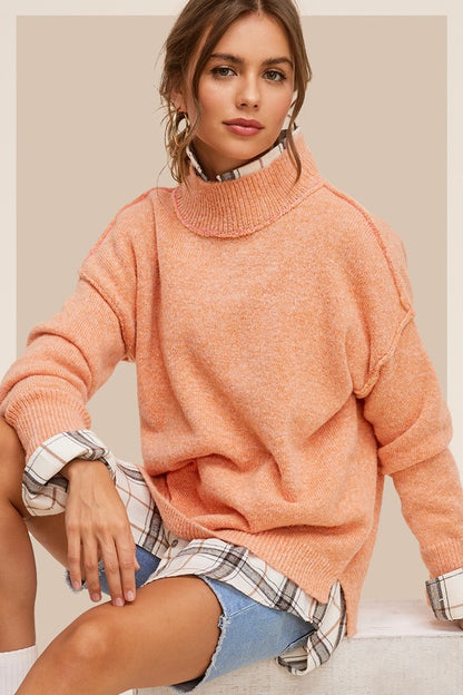 reverse seam soft sweater in pumpkin color for women