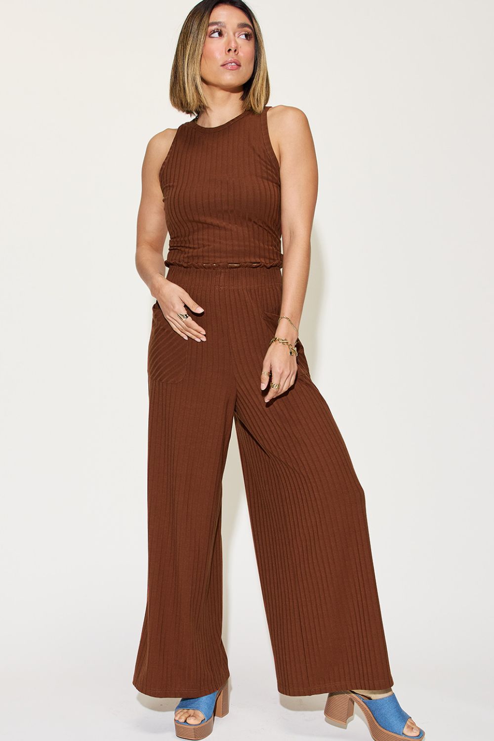 Nocturnal Muse Ribbed Tank and Wide Leg Pants Set