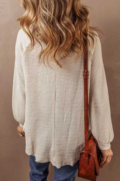 Harvest Moon Waffle-Knit Half Button Top