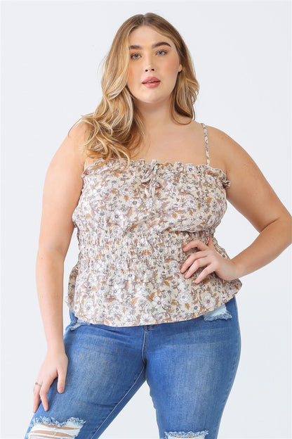 Camille Plus Size Frill Floral Square Neck Cami