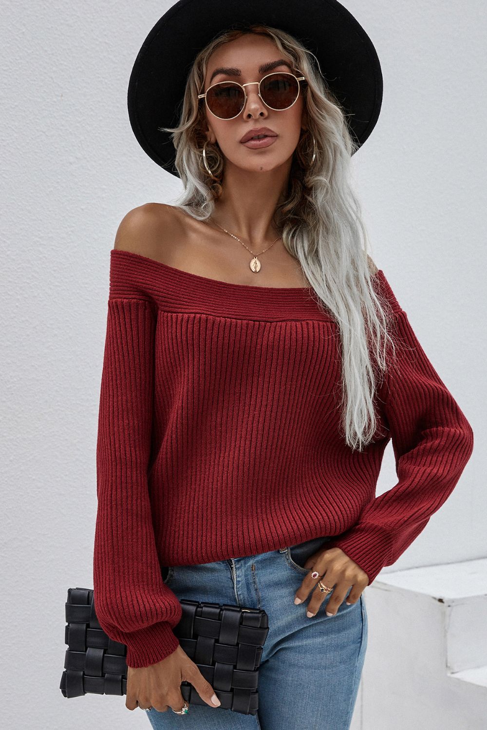 Classic Collette Off-Shoulder Rib-Knit Sweater