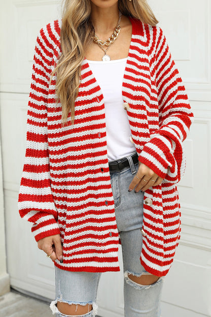 Library Lament Striped Button Up Long Sleeve Cardigan