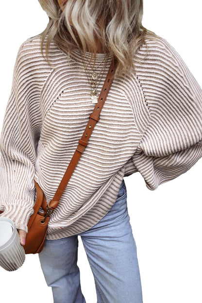 Travelers Tale Textured Striped Round Neck Long Sleeve Top