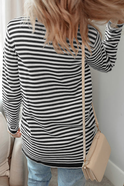 Optical Stripes Open Front Long Sleeve Cardigan