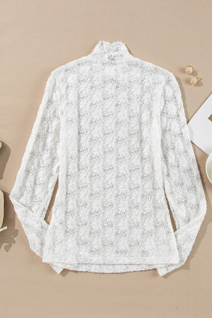 Moonlit Petals Lace Mock Neck Long Sleeve Layering Top