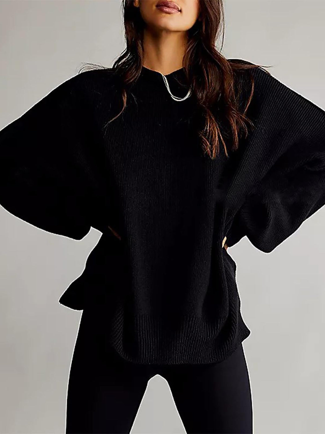 Hemlock Haze Reverse Seam Side Slit Sweater