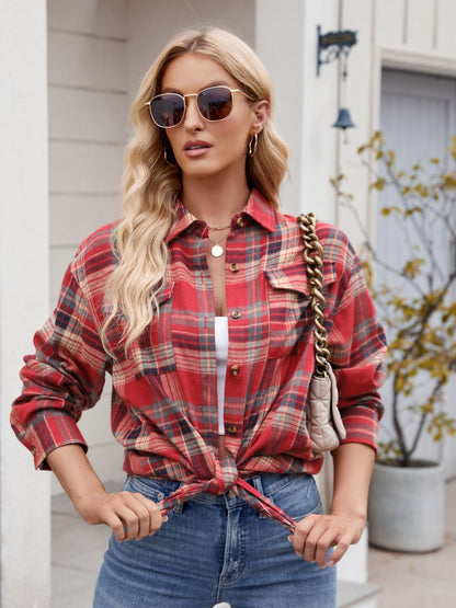 Wondering Wood Plaid Button Up Long Sleeve Shirt