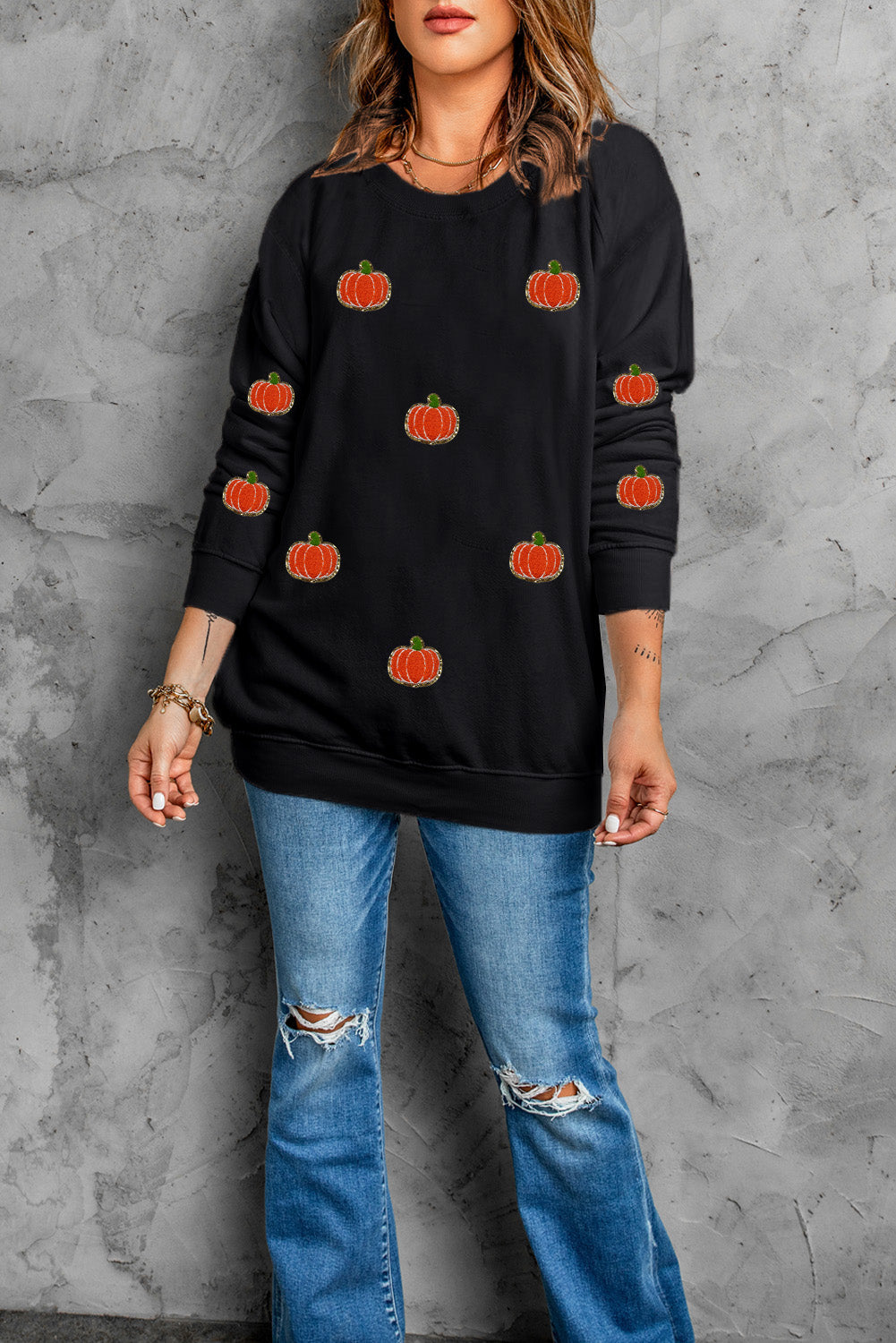 crew neck black pumpkin sweater