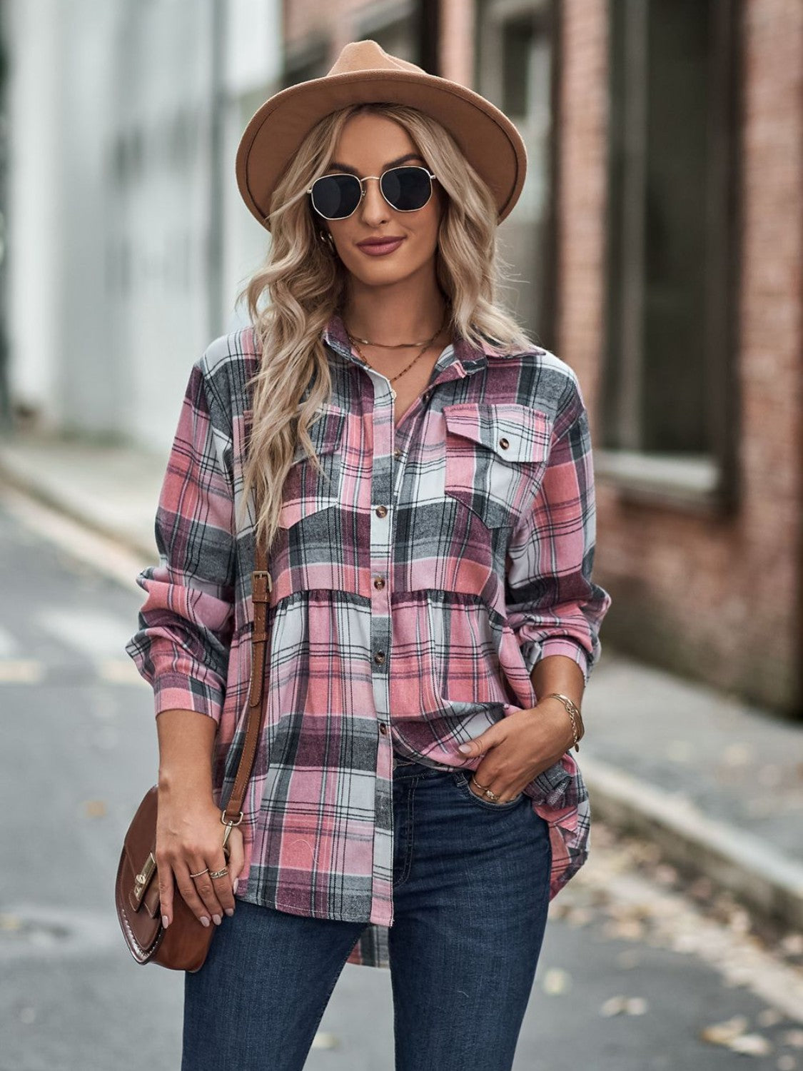 Timeless Textures Plaid Button Up Dropped Shoulder Shirt