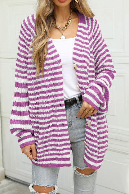 Library Lament Striped Button Up Long Sleeve Cardigan