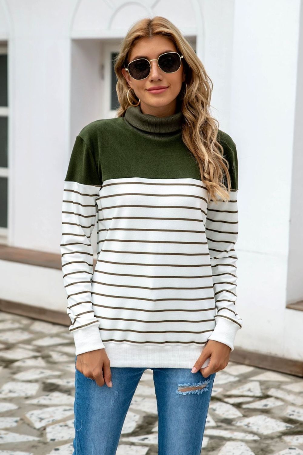 Cressida Striped Contrast Turtleneck Sweater