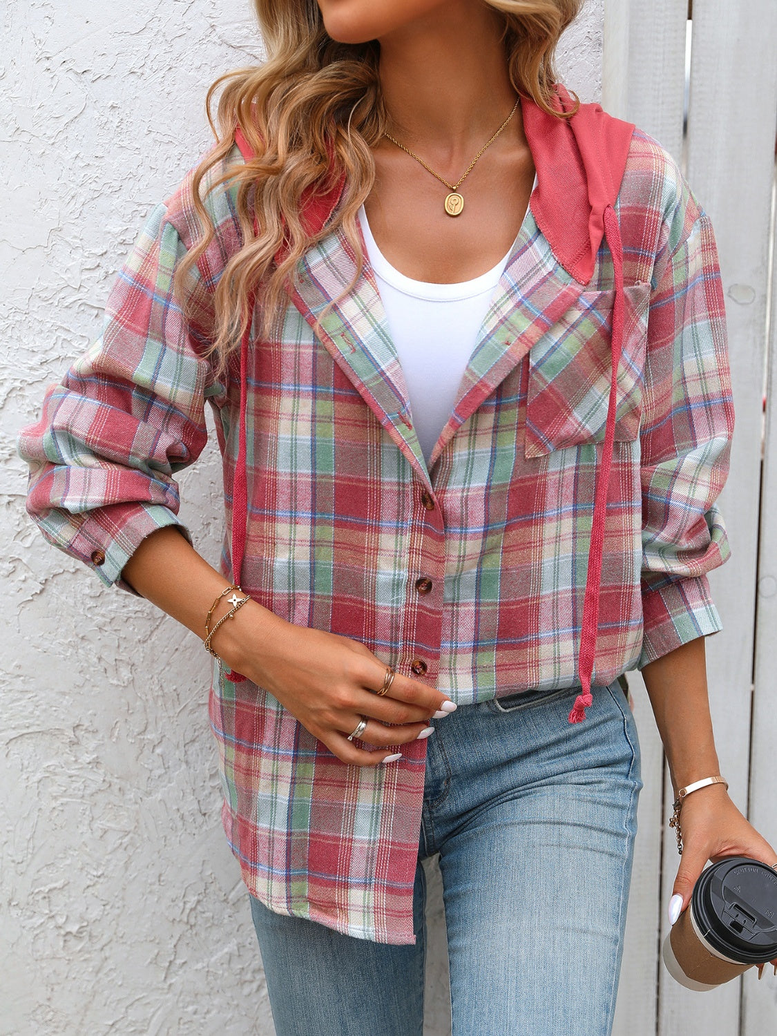 Orchard Days Plaid Long Sleeve Hooded Jacket