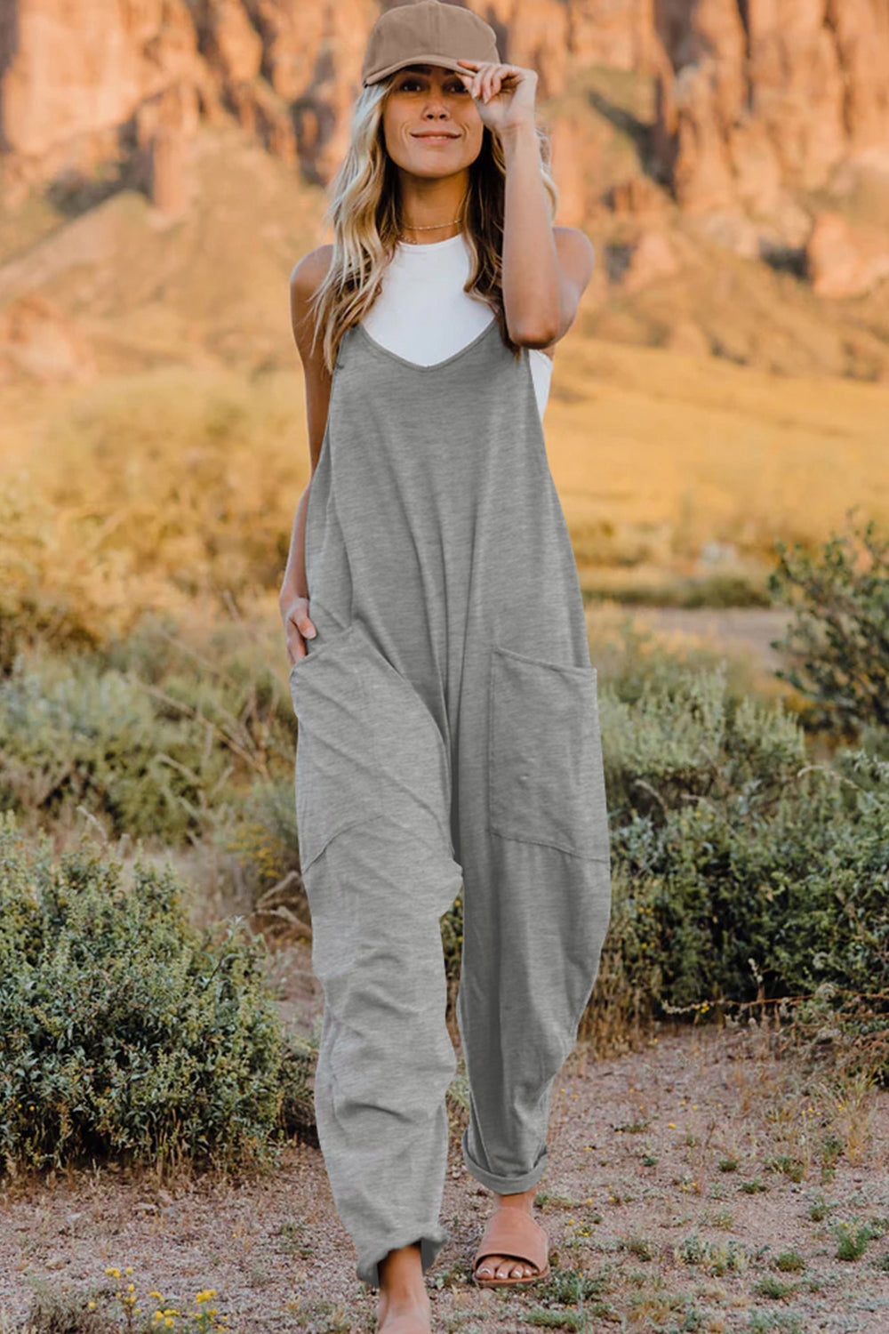 Wishing Well Wonder Jumpsuit V-Neck Sleeveless with Pockets