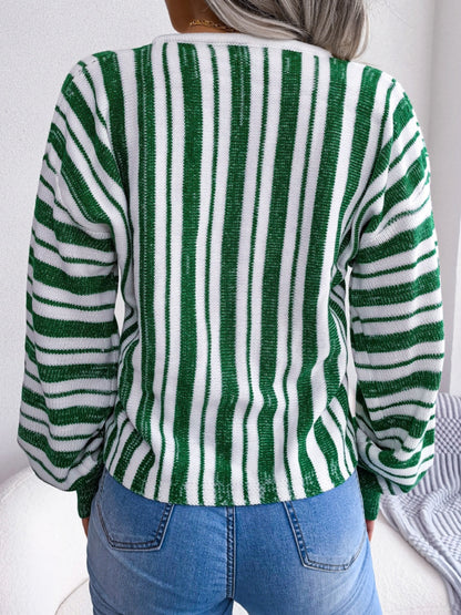 Midnight Magick Striped Lace-Up Long Sleeve Sweater