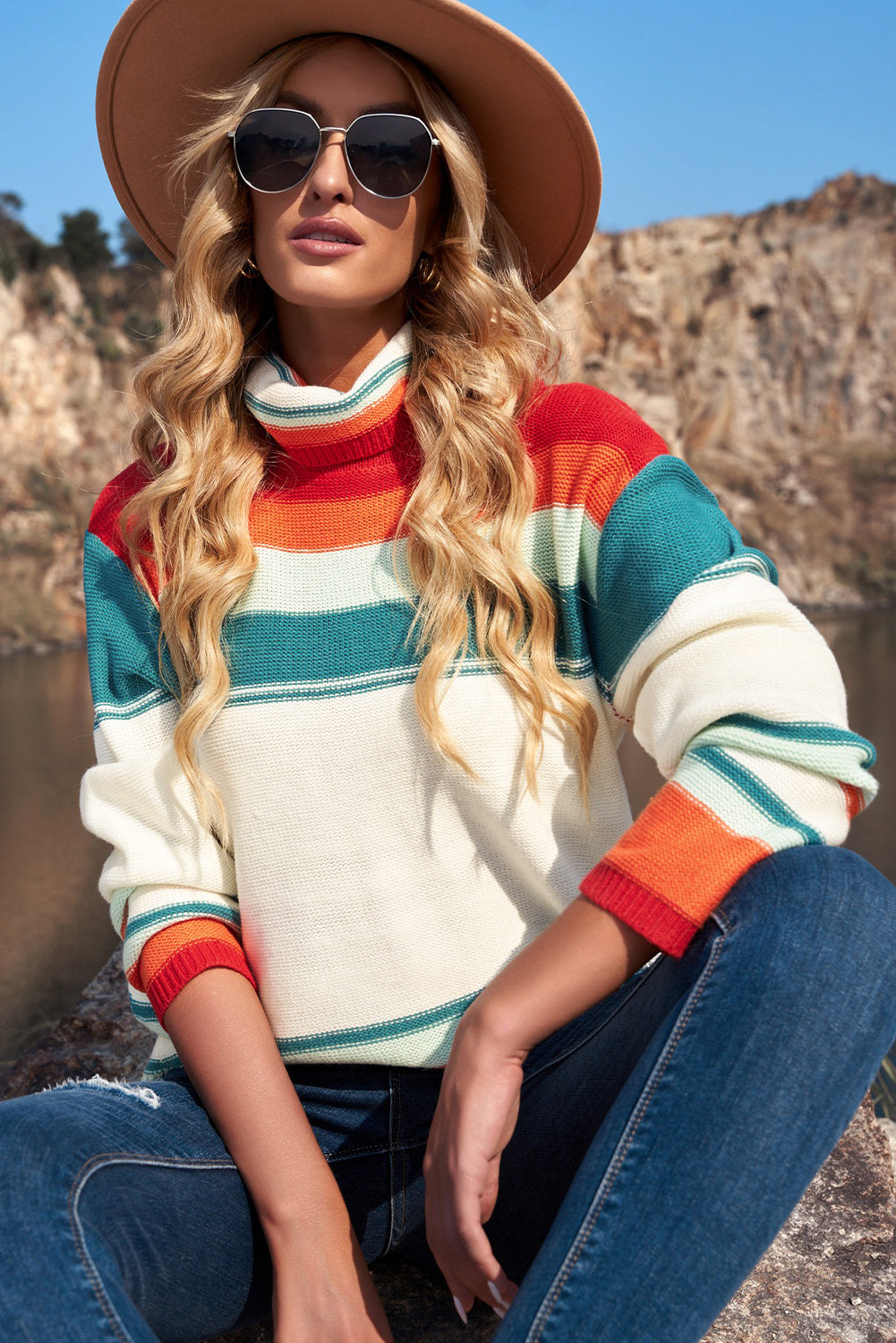 House of Everhart Striped Turtleneck Sweater