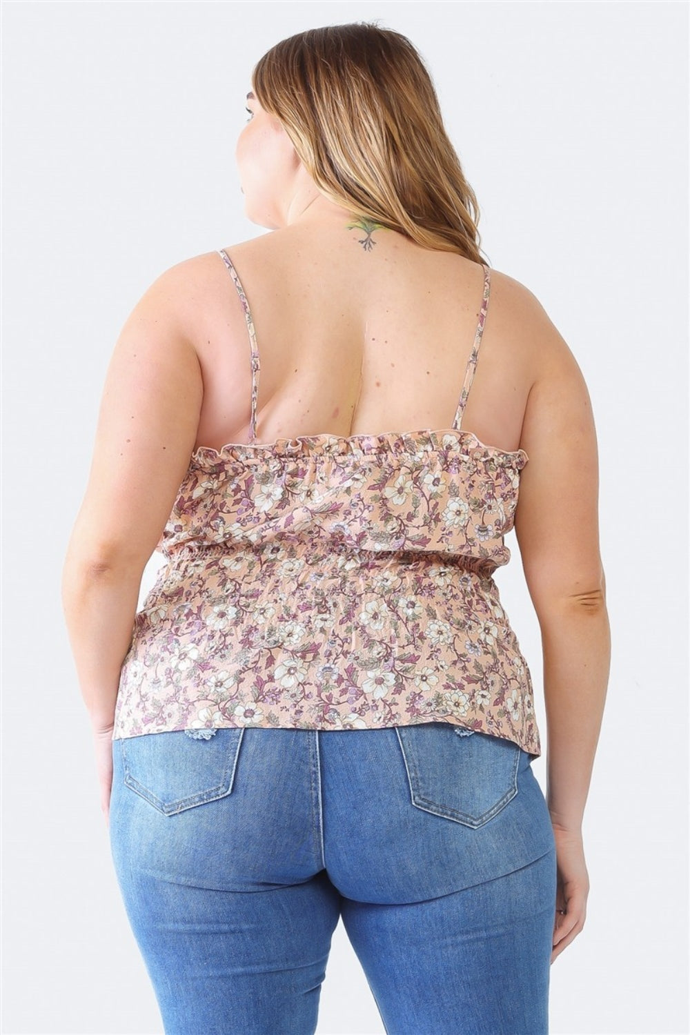 Camille Plus Size Frill Floral Square Neck Cami